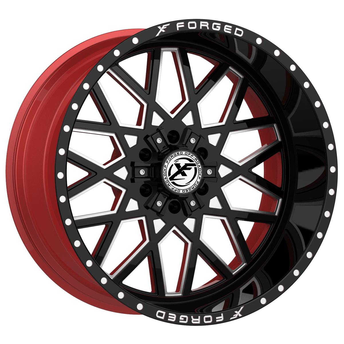 XF Off-Road XFX-307 Gloss Black Milled W/Red Inner 24x12 -44 6x135|6x139.7mm 106.4mm - Wheelwiz
