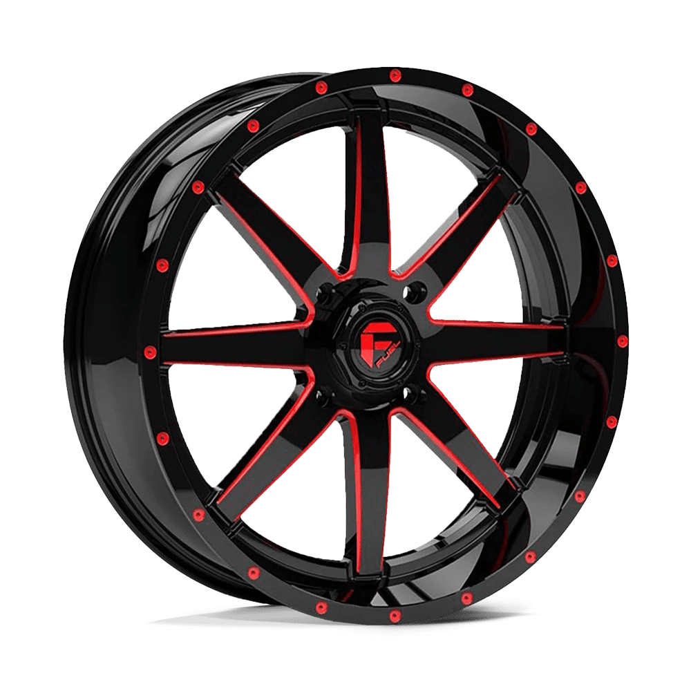 Fuel Offroad D650 MAVERICK UTV GLOSS BLACK MILLED WITH RED TINT 20x7 +13 4x156mm 132mm - Wheelwiz