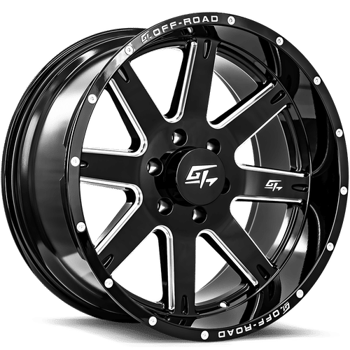 GT Off-Road INVASION Gloss Black Milled 22x12 -44 6x139.7mm 106.1mm - Wheelwiz