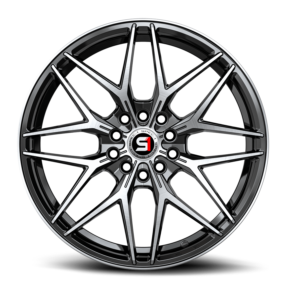 Spec-1 SP-60 Gloss Black &amp; Machined 17x7.5 +42 5x112|5x114.3mm 73.1mm - Wheelwiz