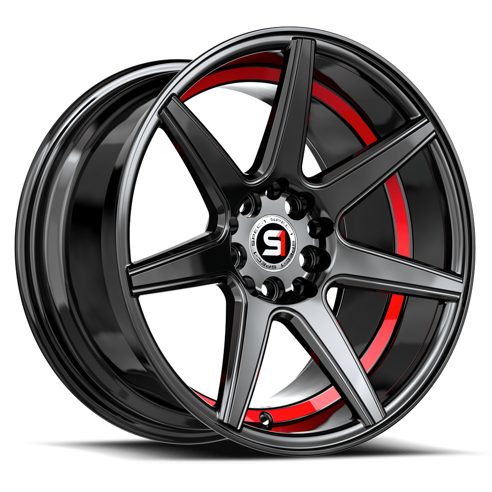 Spec-1 SP-73 Gloss Black / Red Under Cut 17x7.5 +42 5x114.3|5x110mm 73.1mm - Wheelwiz