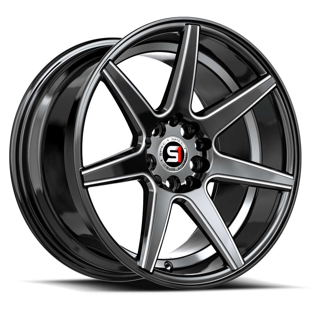 Spec-1 SP-73 Gloss Black Milled &amp; Undercut 18x8 +38 4x100|4x114.3mm 73.1mm - Wheelwiz