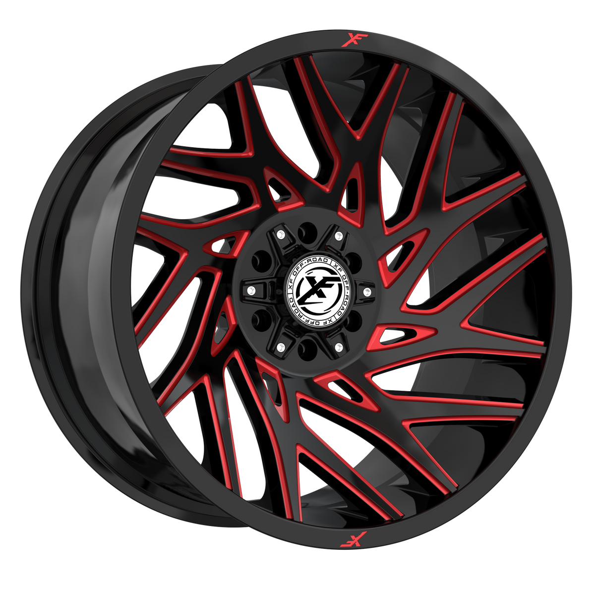 XF Off-Road XF-229 Gloss Black &amp; Red Milled 20x10 -12 5x127|5x139.7mm 78.1mm - Wheelwiz