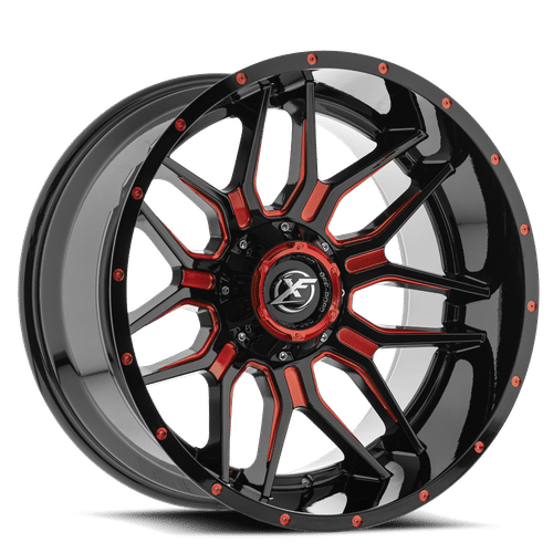 XF Off-Road XF-222 Gloss Black Milled Red 20x9 +12 5x127|5x139.7mm 78.1mm - Wheelwiz