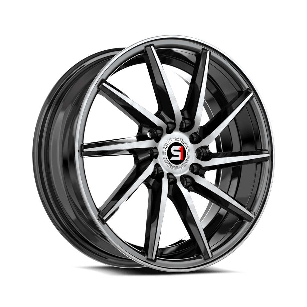 Spec-1 SP-74 Gloss Black &amp; Machined 16x6 +35 5x114.3|5x100mm 73.1mm - Wheelwiz