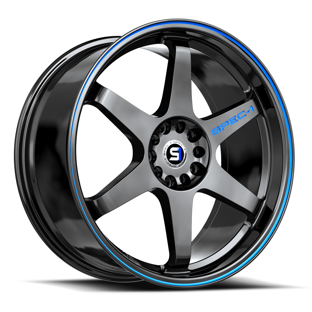 Spec-1 SPT-33 Gloss Black / Blue Line 18x8.5 +38 5x114.3|5x100mm 73.1mm - Wheelwiz