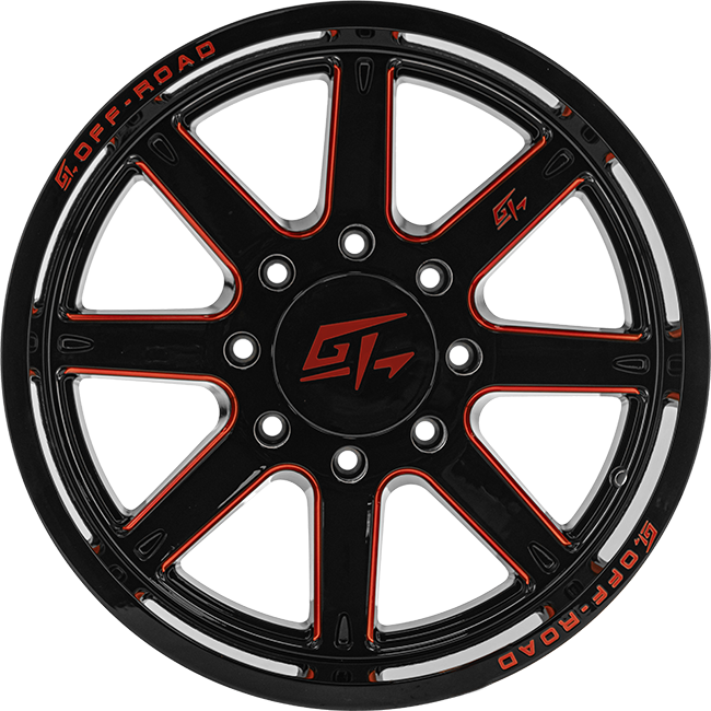 GT Off-Road INVASION Gloss Black Milled Red 20x10 -18 6x135mm 87.1mm - Wheelwiz