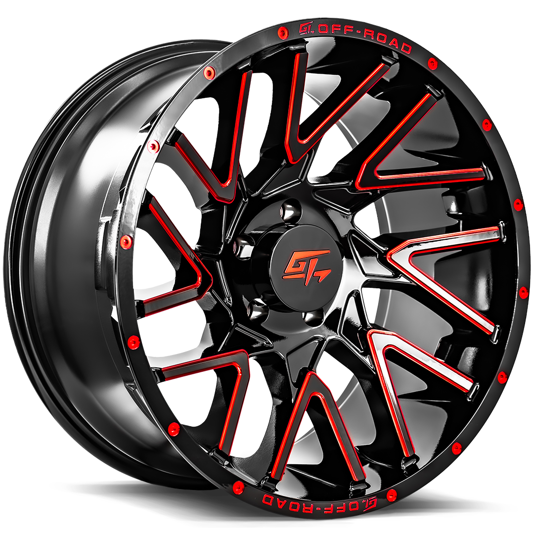 GT Off-Road AGGRESSION Gloss Black Milled Red 22x12 -44 6x139.7mm 106.1mm - Wheelwiz