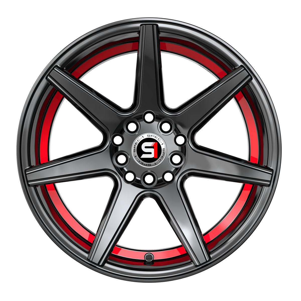 Spec-1 SP-73 Gloss Black &amp; Red Undercut 18x8 +38 5x114.3|5x110mm 73.1mm - Wheelwiz