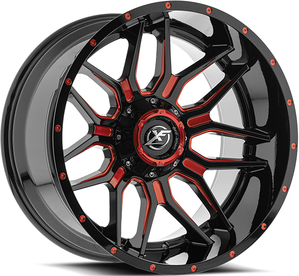 XF Off-Road XF-222 Black Milled Red 20x10 -12 5x127|5x139.7mm 78.1mm - Wheelwiz