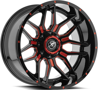 XF Off-Road XF-222 Black Milled Red 20x10 -12 5x127|5x139.7mm 78.1mm