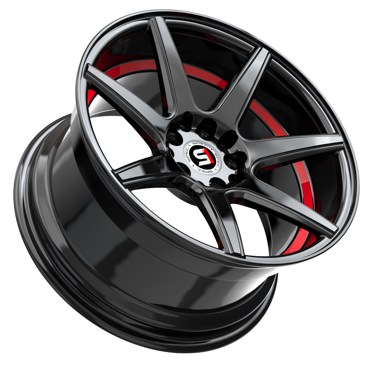 Spec-1 SP-73 Gloss Black &amp; Red Undercut 18x8 +38 5x114.3|5x110mm 73.1mm - Wheelwiz