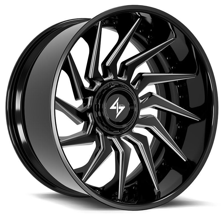 Sentali BFX4 Gloss Black Lip / Gloss Black Milled Centre 22x10 -24 6x135|6x139.7mm 106.1mm - Wheelwiz