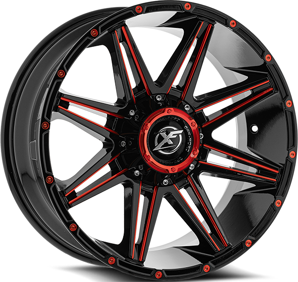 XF Off-Road XF-220 Gloss Black Milled Red 22x10 -24 8x165.1|8x180mm 125.2mm - Wheelwiz