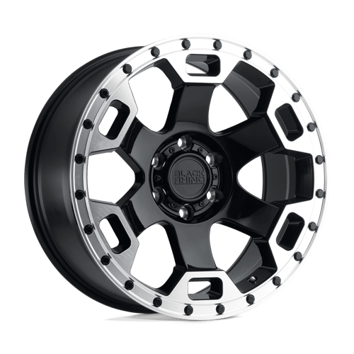 Black Rhino GAUNTLET Gloss Black W/ Mirror Machined Ring 17x8.5 -18 5x127mm 71.5mm - WheelWiz