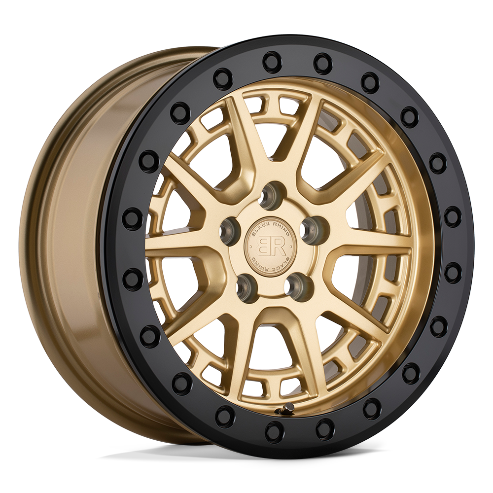 Black Rhino GRAVEL BEADLOCK Gold W/ Black Ring & Bolts 15x7 +15 5x100mm 72.6mm - WheelWiz