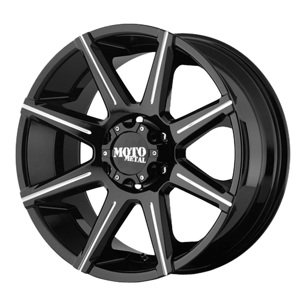 Moto Metal MO966 Gloss Black With Milled Spokes 20x9 +18 6x114.3mm 72.6mm - WheelWiz