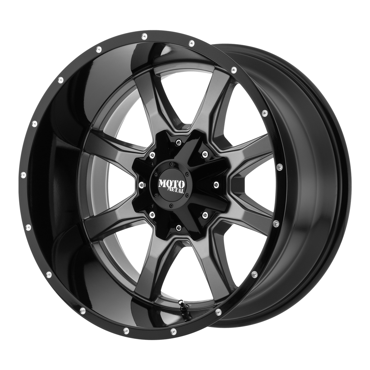 Moto Metal MO970 Gloss Gray Center Gloss Black Lip 17x8 +40 5x120mm 74.1mm - WheelWiz
