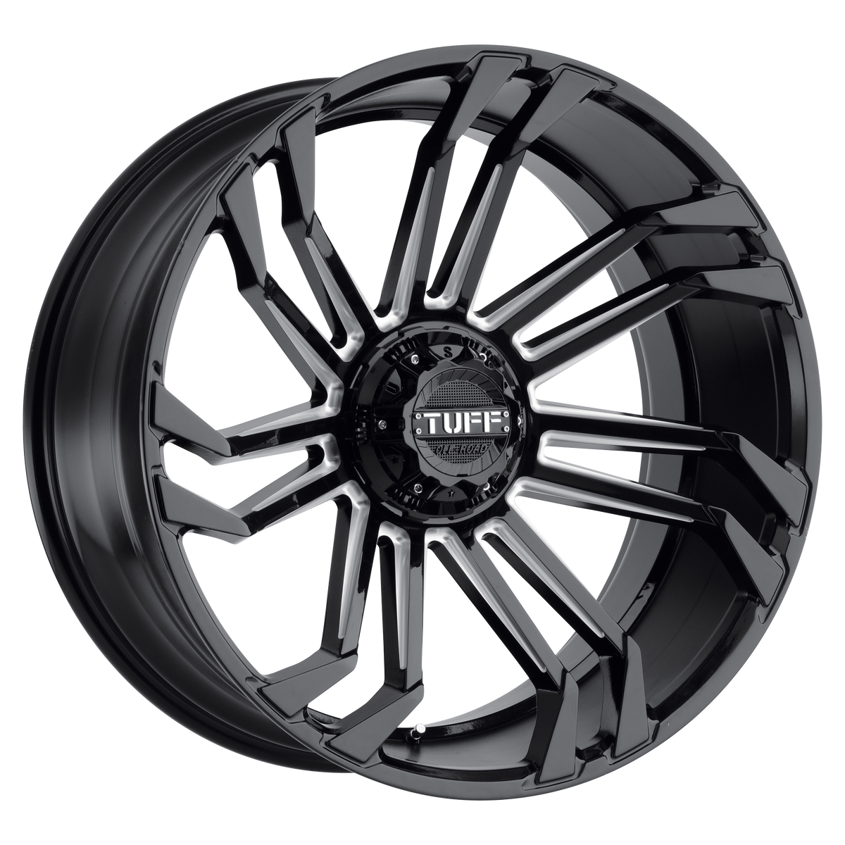 Tuff T21 Gloss Black W/ Milled Spokes 24x11 -25 5x127|5x139.7mm 78.1mm - WheelWiz