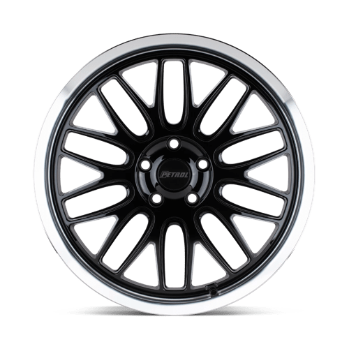 Petrol P4C Gloss Black W/ Mach Cut Lip 16x7 +40 5x112mm 66.6mm - Wheelwiz