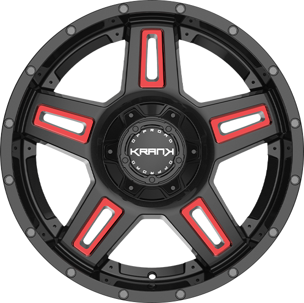 Krank Hammer Gloss Black Red Milled 20x10 -24 5x127|5x139.7mm 77.8mm - Wheelwiz