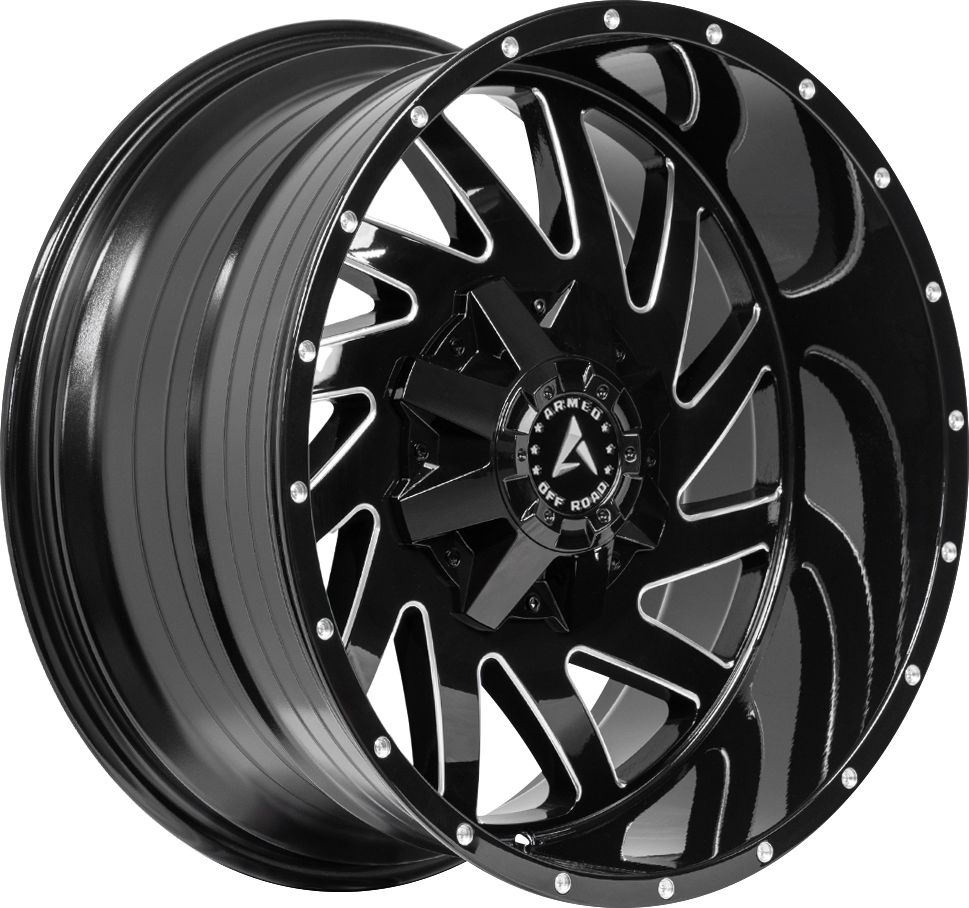 Armed Wheels Aggressor Gloss Black Milled 20x10 -24 6x135mm 108.1mm - Wheelwiz