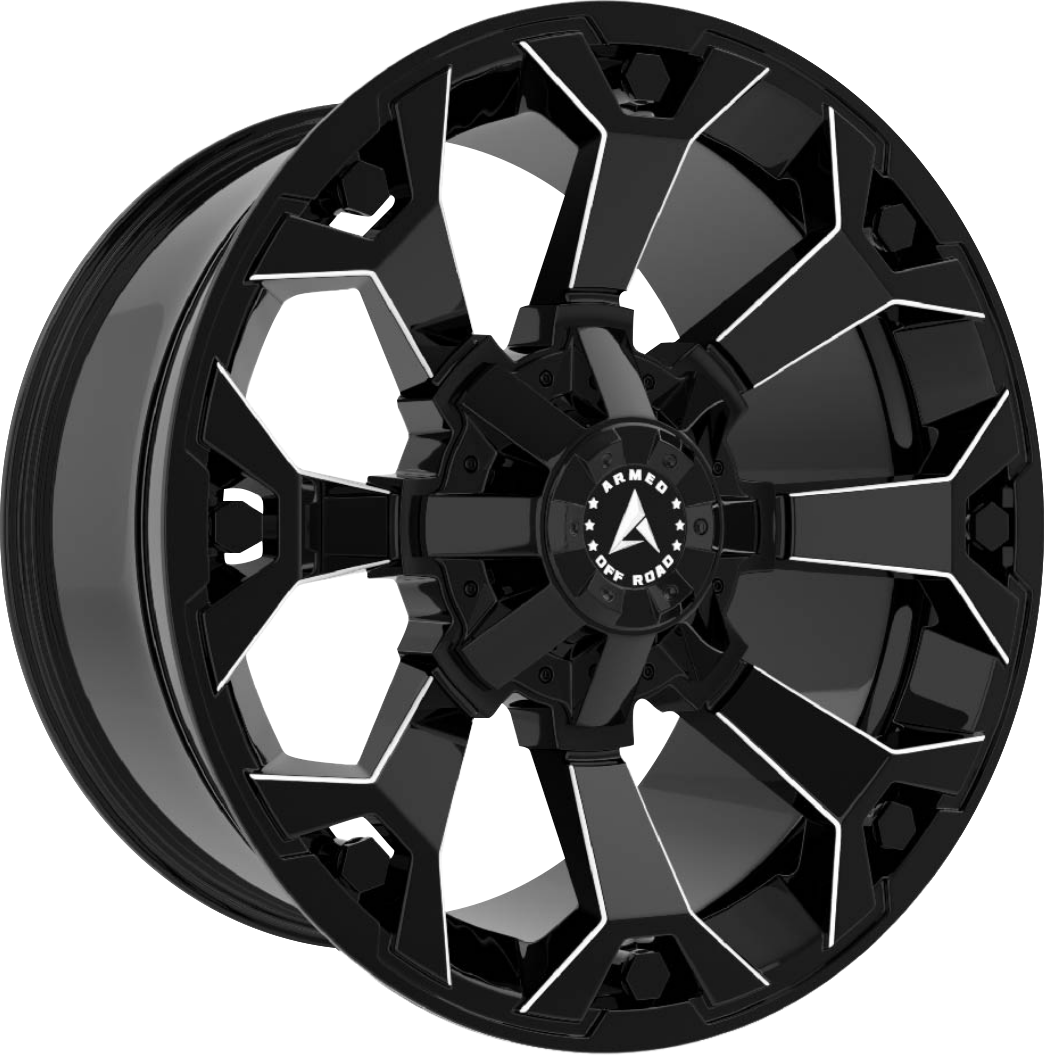 Armed Wheels Attack Gloss Black Milled 20x9 +12 8x165.1mm 125.1mm - Wheelwiz