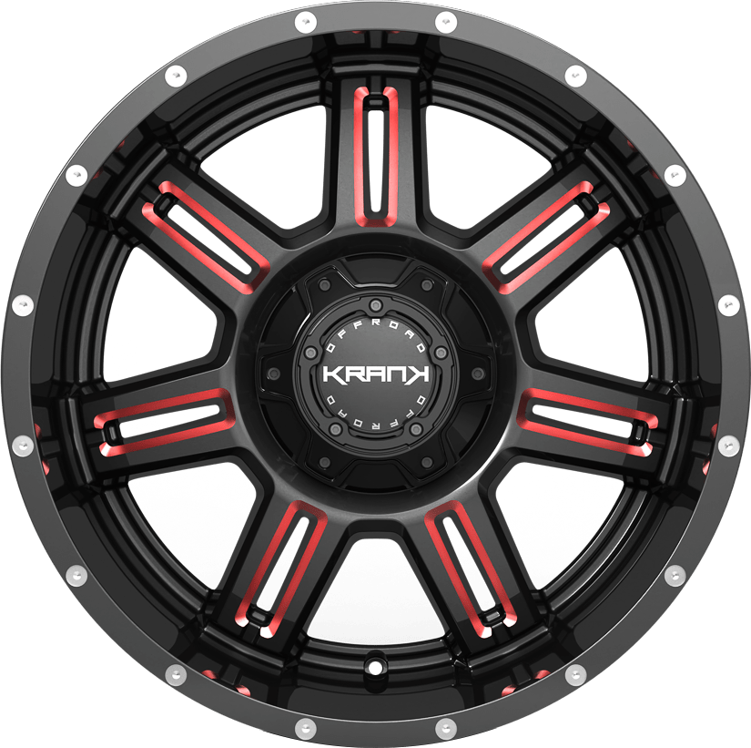 Krank Shaft Gloss Black Red Milled 18x9 +8 6x135|6x139.7mm 108mm - Wheelwiz