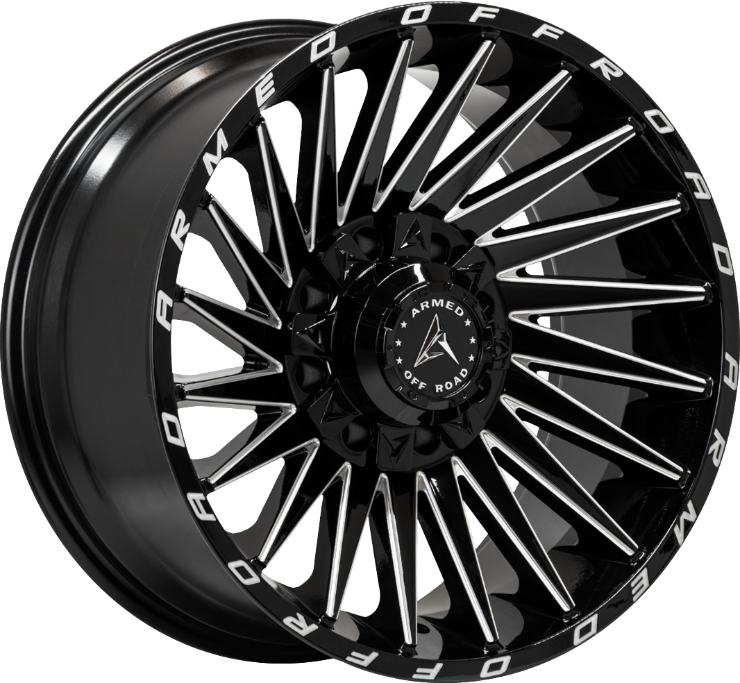 Armed Wheels Militia Gloss Black Milled 18x9 +12 8x165.1mm 125.1mm - Wheelwiz