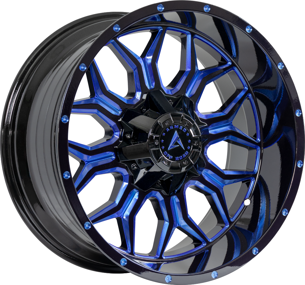 Armed Wheels Infantry Gloss Black Blue Milled 20x10 -24 5x139.7mm 110.1mm