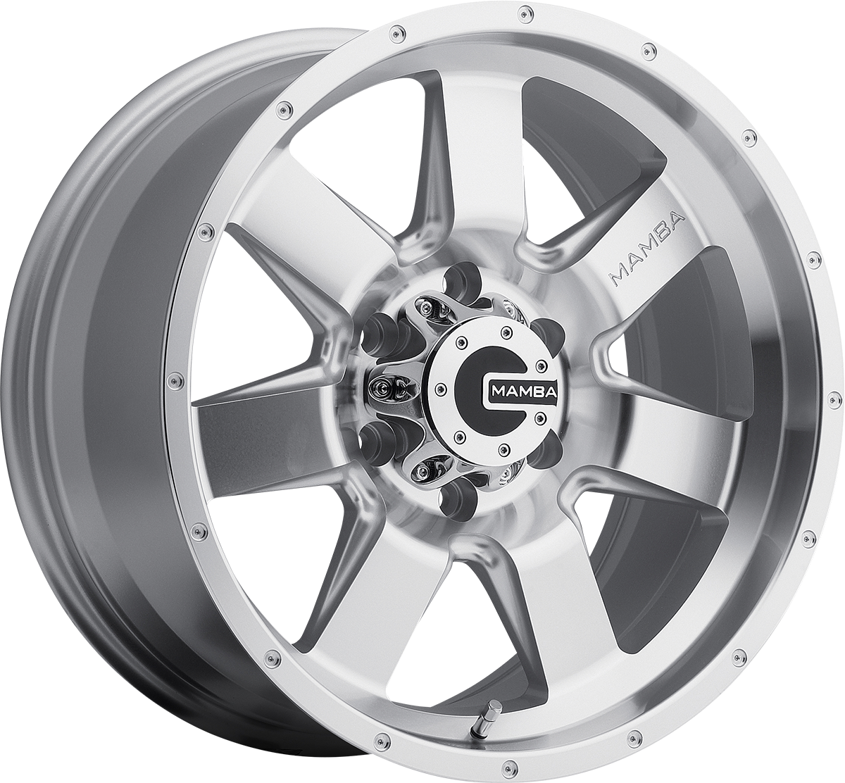 Mamba M14 Silver w/ Machined Face and Drill Holes 17x9 -12 6x139.7mm 106.1mm - Wheelwiz