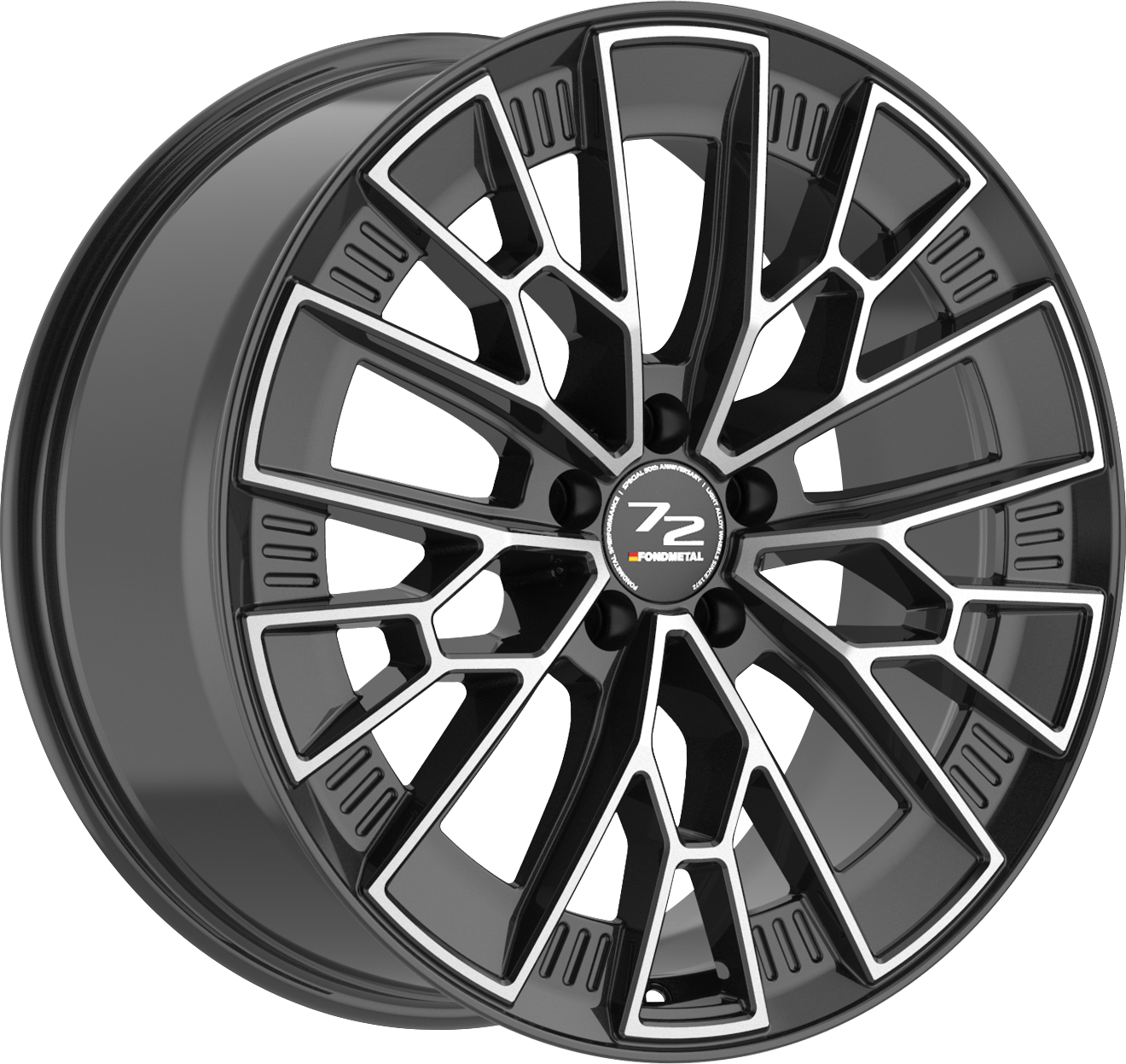 Fondmetal 1972 Anniversary Gloss Black Machined 20x9 +21 5x112mm 66.5mm - Wheelwiz