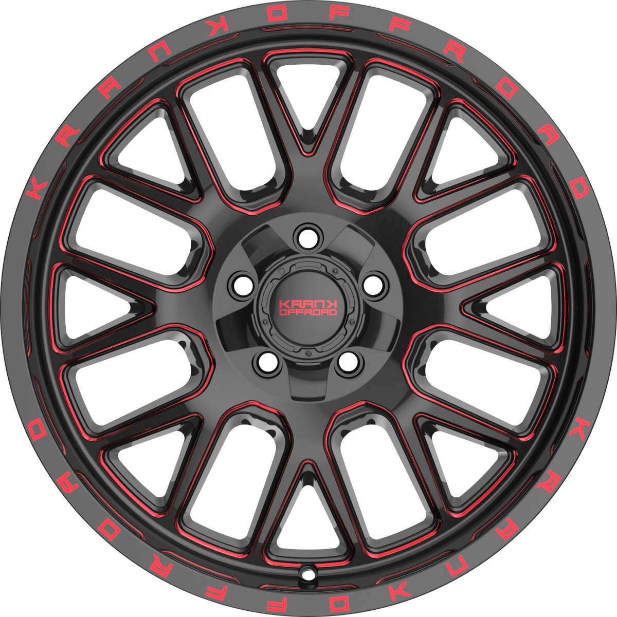 Krank Fuse Gloss Black Red Milled 20x9 0 5x127|5x139.7mm 77.8mm - Wheelwiz