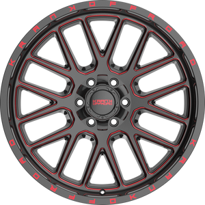 Krank Fuse Gloss Black Red Milled 22x10 -18 6x135|6x139.7mm 108mm - Wheelwiz