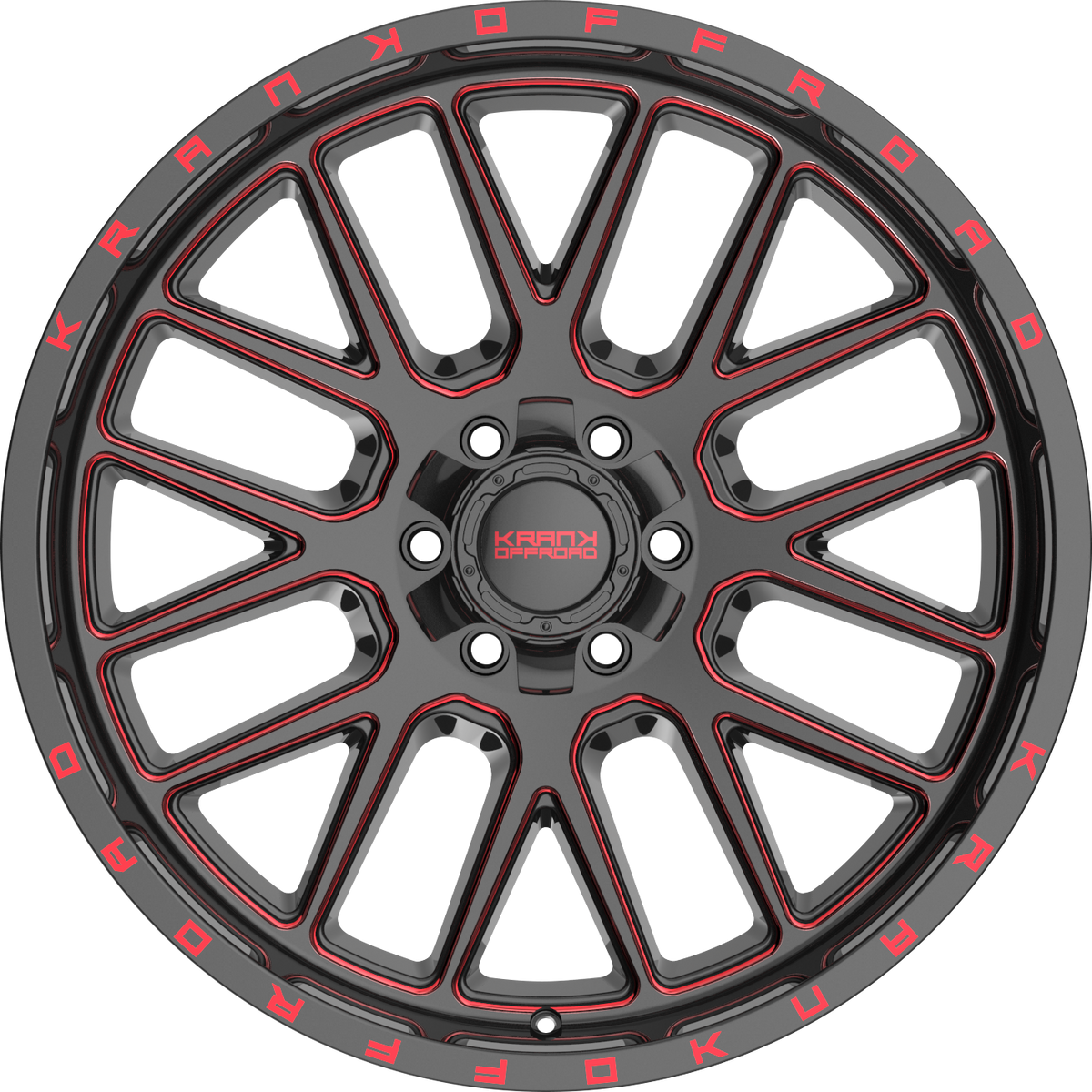 Krank Fuse Gloss Black Red Milled 22x10 -18 6x135|6x139.7mm 108mm - Wheelwiz