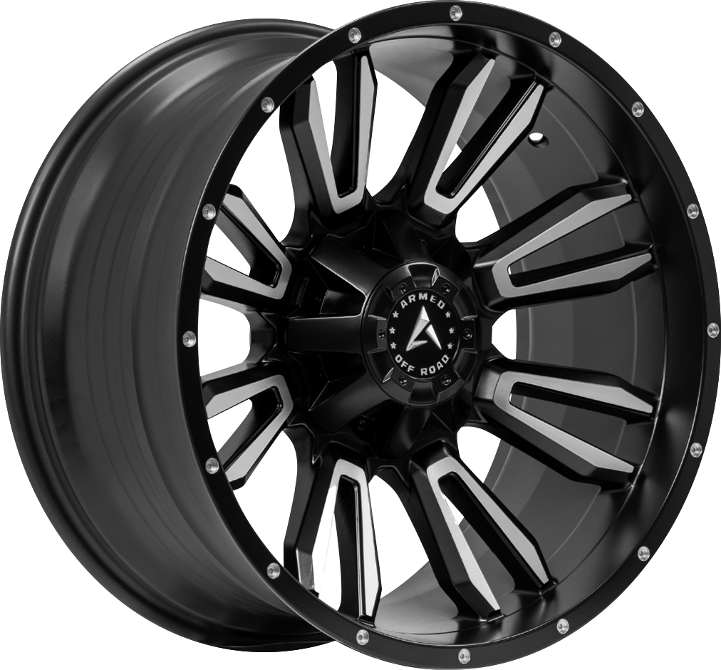 Armed Wheels Dagger Satin Black Machine Face 20x10 -24 8x165.1mm 125.1mm - Wheelwiz