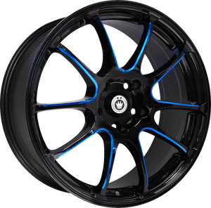 Konig Illusion Gloss Black W/ Blue Ball Cut 18x8 +45 5x114.3mm 73.1mm - Wheelwiz