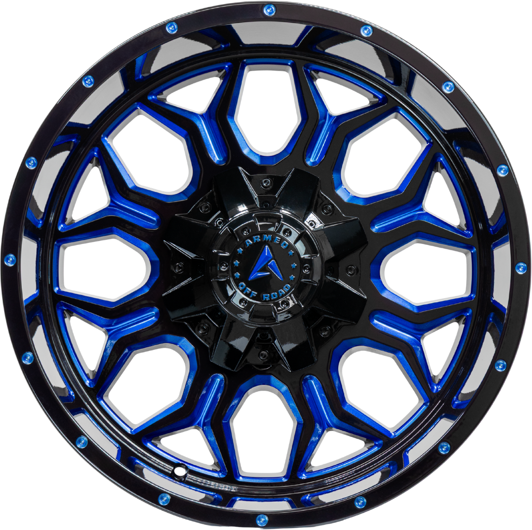 Armed Wheels Infantry Gloss Black Blue Milled 20x10 -24 6x135mm 108.1mm