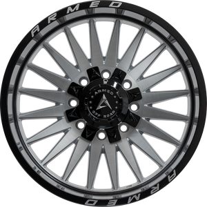 Armed Wheels Hostile Gloss Silver Brushed Face/Black Lip + Armed 20x10 -18 5x139.7mm 110.1mm