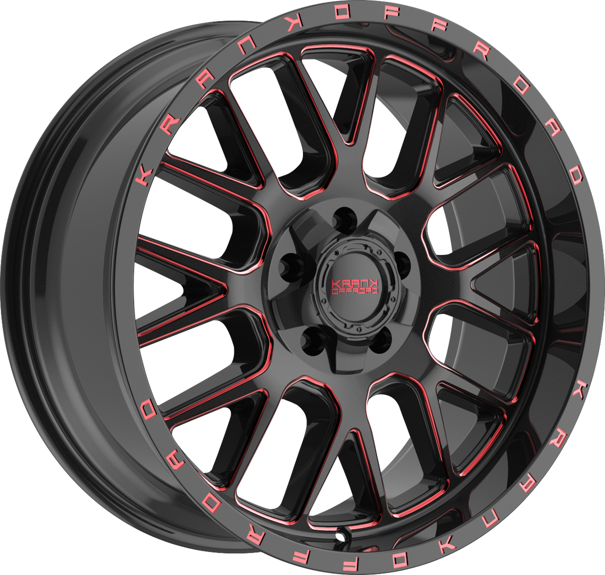 Krank Fuse Gloss Black Red Milled 20x9 0 5x127|5x139.7mm 77.8mm - Wheelwiz