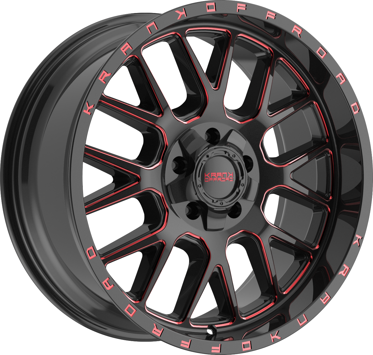 Krank Fuse Gloss Black Red Milled 20x9 0 5x127|5x139.7mm 77.8mm - Wheelwiz