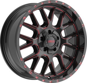 Krank Fuse Gloss Black Red Milled 20x9 0 5x127|5x139.7mm 77.8mm - Wheelwiz