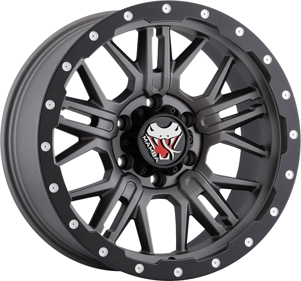 Mamba M25 Matte Grey w/ Black Lip Edge 18x9 +12 5x139.7mm 108.1mm - Wheelwiz