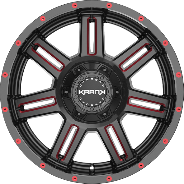Krank Force Gloss Black Red Milled 20x10 -24 5x127|5x139.7mm 77.8mm - Wheelwiz