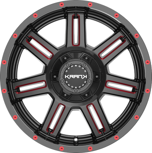 Krank Force Gloss Black Red Milled 20x10 -24 5x127|5x139.7mm 77.8mm - Wheelwiz