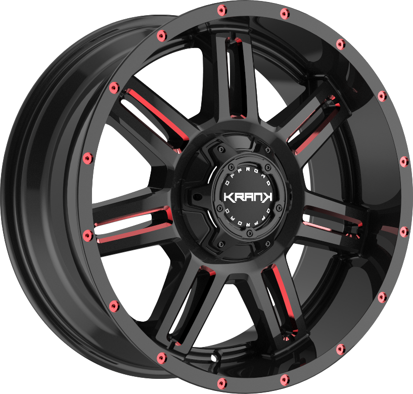Krank Force Gloss Black Red Milled 20x10 -24 5x127|5x139.7mm 77.8mm - Wheelwiz