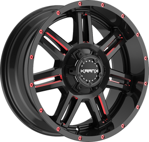 Krank Force Gloss Black Red Milled 20x10 -24 5x127|5x139.7mm 77.8mm - Wheelwiz