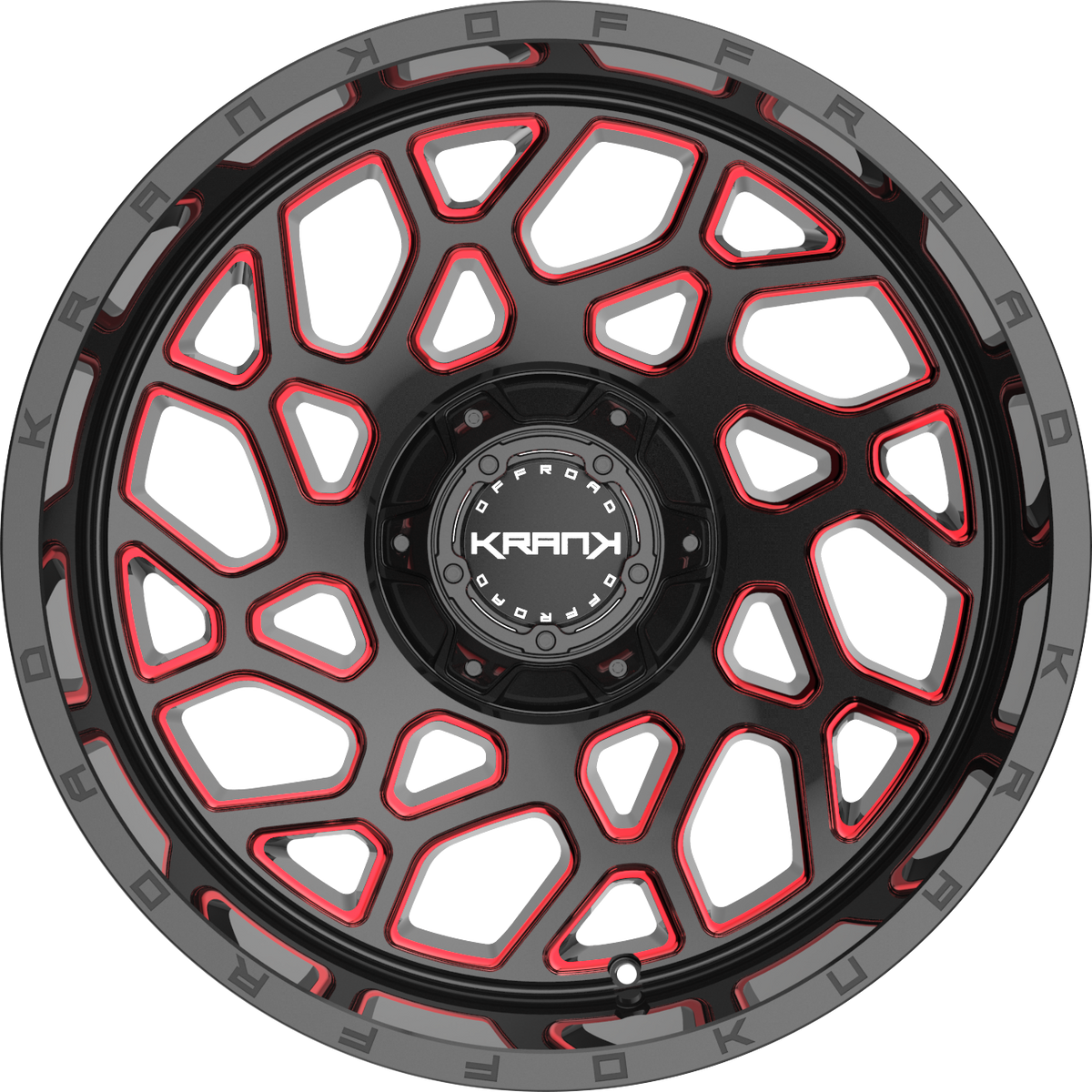 Krank Ambush Gloss Black Red Milled 22x9.5 +25 6x135|6x139.7mm 108mm - Wheelwiz