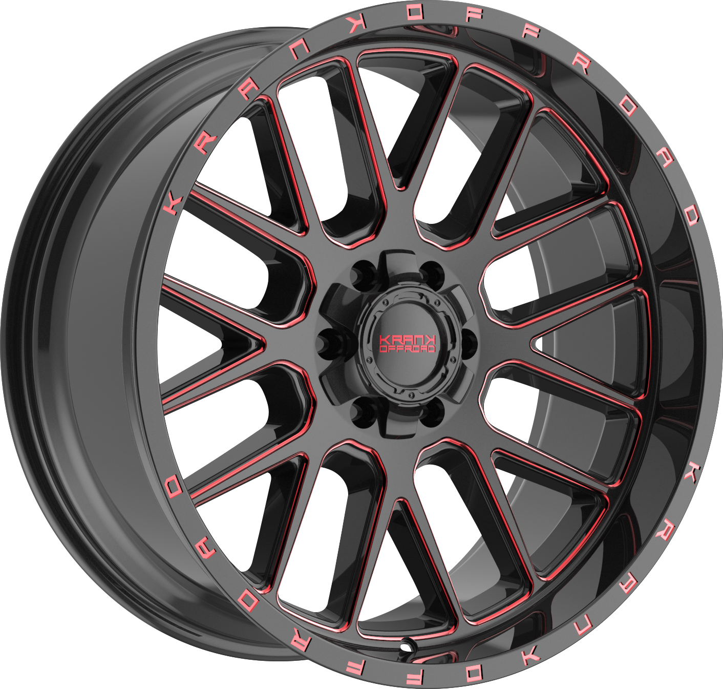 Krank Fuse Gloss Black Red Milled 22x10 -18 6x135|6x139.7mm 108mm - Wheelwiz