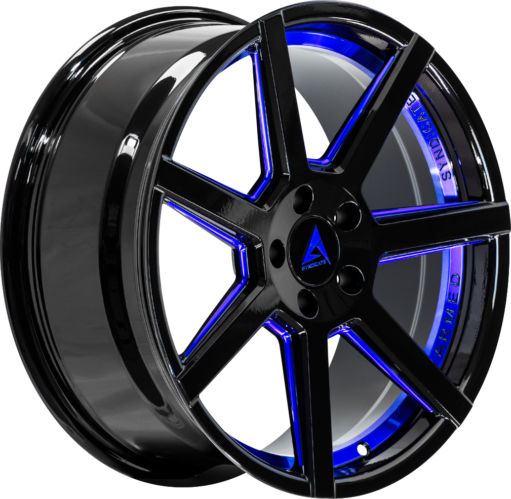 Armed Wheels Assassin Gloss Black + Blue 18x8 +35 5x109mm 74.1mm - Wheelwiz